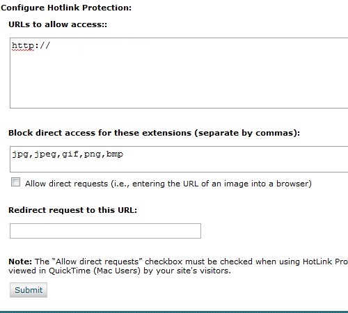 Updating your hotlink protection settings.